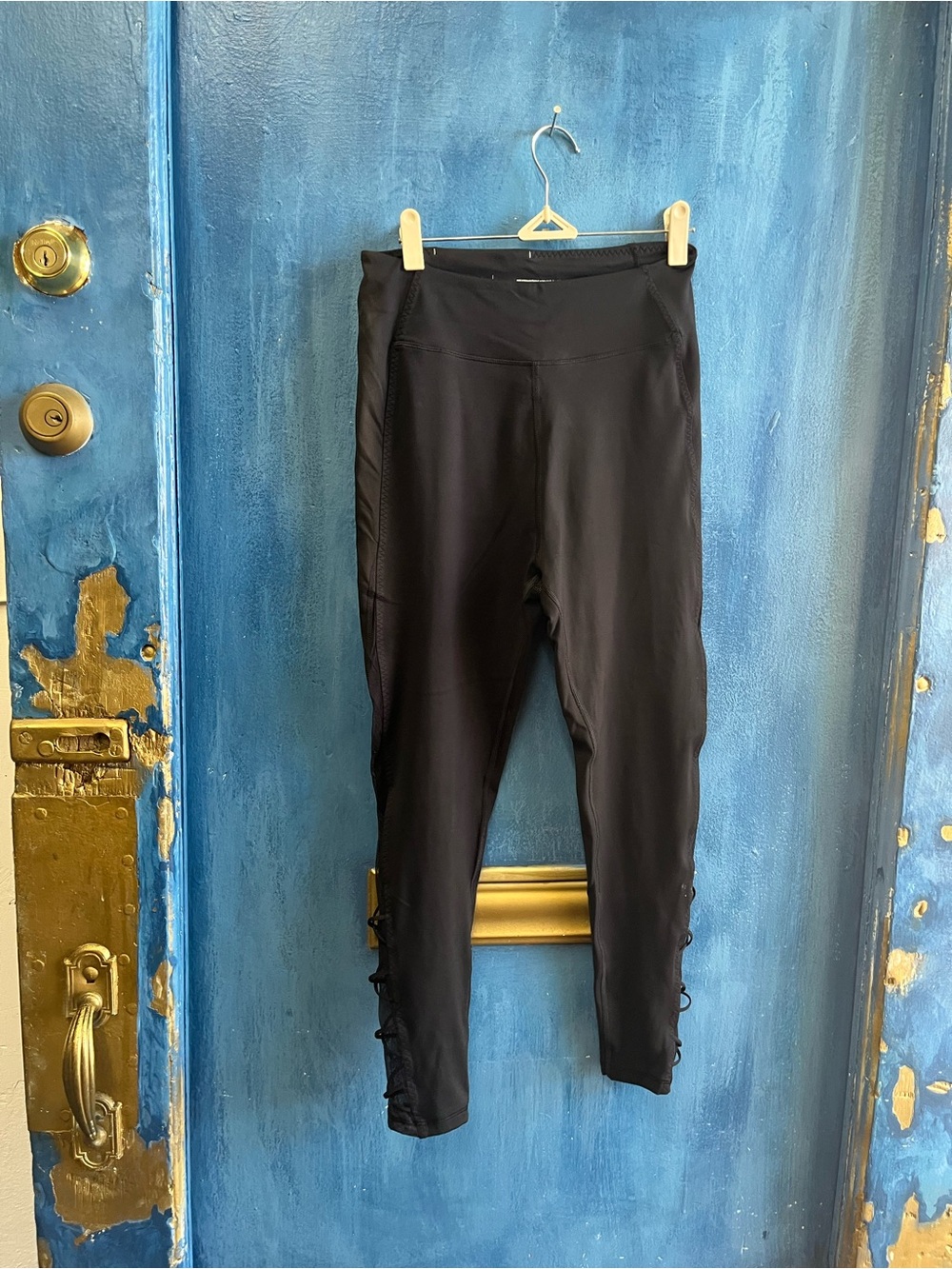 Victoria's Secret Black High-Waist Leggings with Side Lace-Up Accents